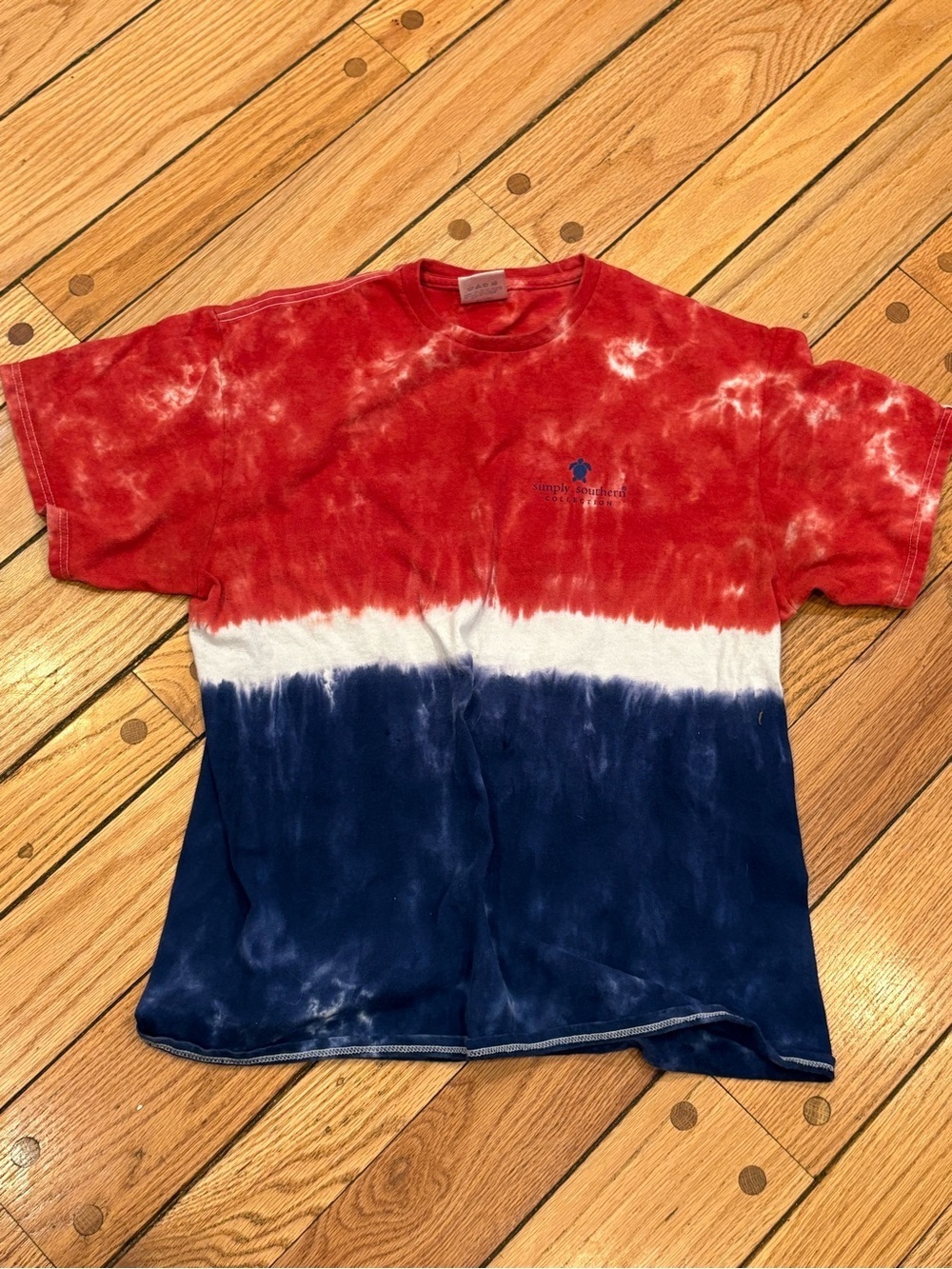Simply Southern Red White Blue tie dye Patriotic Tee Turtle Print size large